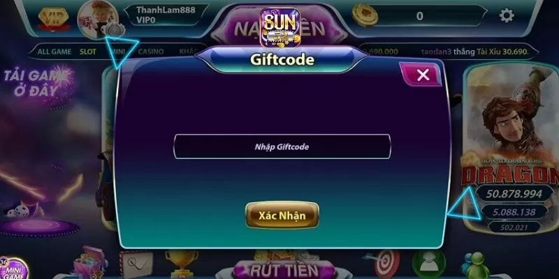 Tặng giftcode ưu đãi hấp dẫn